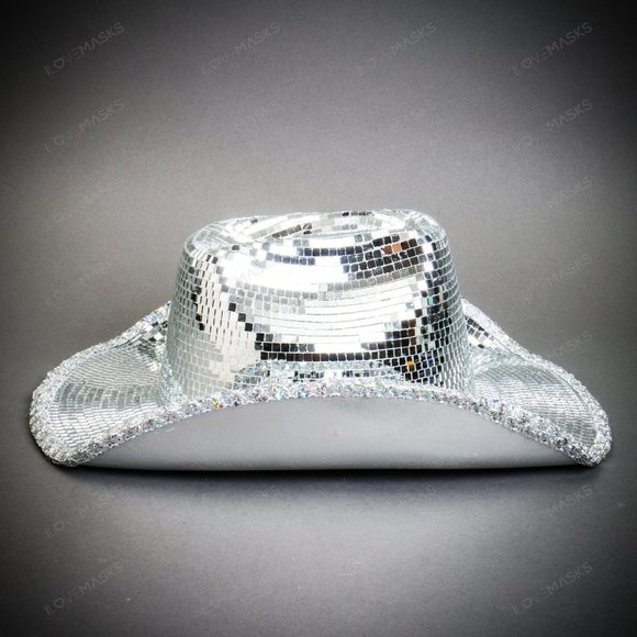 Shinny Disco Ball Mirrors Rave Party Top Cowboy Cowgirl Party Top Hat Silver main image 5